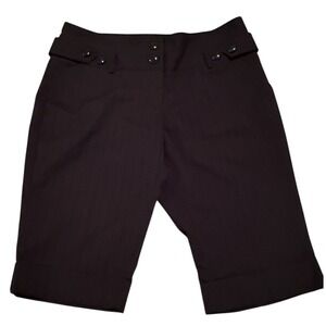 Tracy Evans Limited Black Pinstripe Bermuda Shorts Cuffed Size 11 Y2K Style